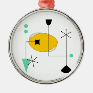 mid century modern blue yellow simple retro metal ornament