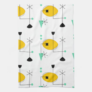 mid century modern blue yellow simple retro tea towel