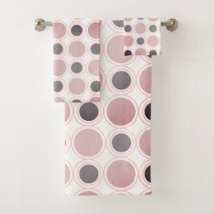 Mid Century Modern Blush Pink Grey Circle Pattern Bath Towel Set