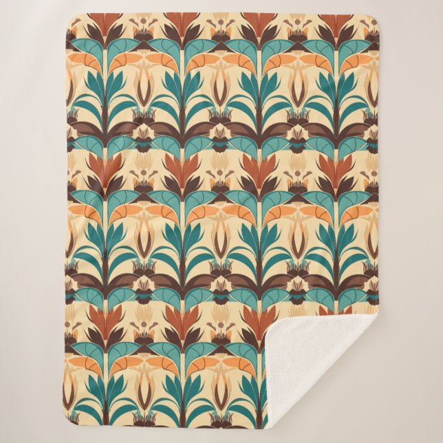 Mid-Century Modern Boho  Sherpa Blanket (Front)