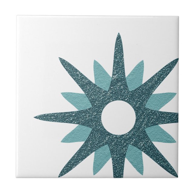 Mid-Century Modern Bold Turquoise Ceramic Tile (Front)