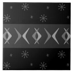 Mid Century Modern Boomerangs Black Ceramic Tile