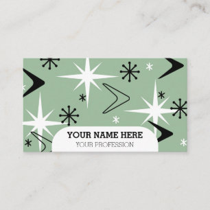 Mid Century Modern Boomerangs Sage Green Business Card