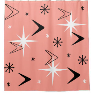 Mid Century Modern Boomerangs Salmon Pink Shower Curtain