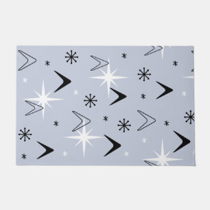 Mid Century Modern Boomerangs Silver Blue Doormat