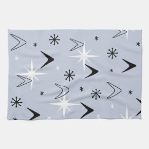 Mid Century Modern Boomerangs Silver Blue Tea Towel