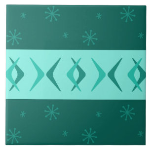 Mid Century Modern Boomerangs Teal Ceramic Tile