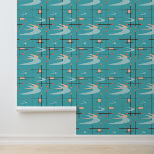 Mid Century Modern Boomerangs, Turquoise, Blue Wallpaper