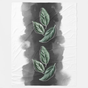 Mid Century Modern Botanical Green Basil Leaves  Fleece Blanket