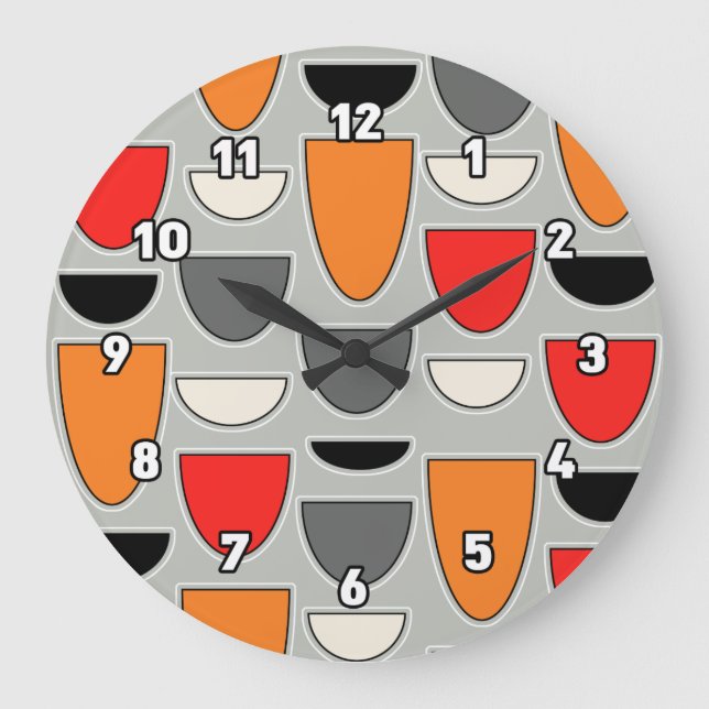 Mid Century Modern Bowls (Grey) Large Clock (Front)
