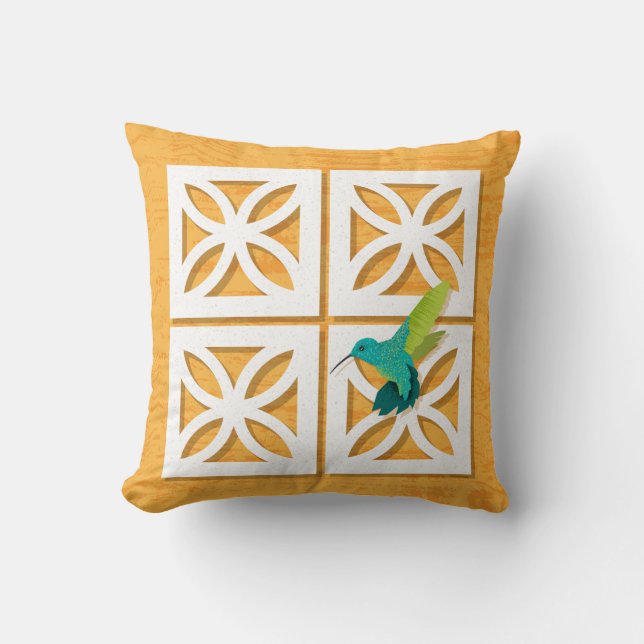 Mid-Century Modern Breeze Block Bird Throw Pillow (Front)
