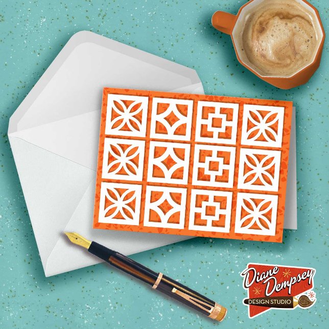 Mid-Century Modern Breeze Blocks Orange Note Cards (Creator Uploaded)