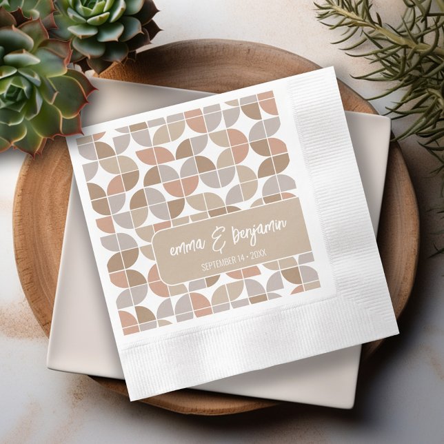 Mid Century Modern Bridal Shower Champagne Colours Napkin (Mid Century Modern Half moon Pattern in Champagne and Biscotti Wedding colors)