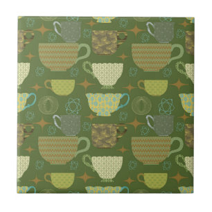 Mid Century Modern Bright Green Teacup Ceramic Tile