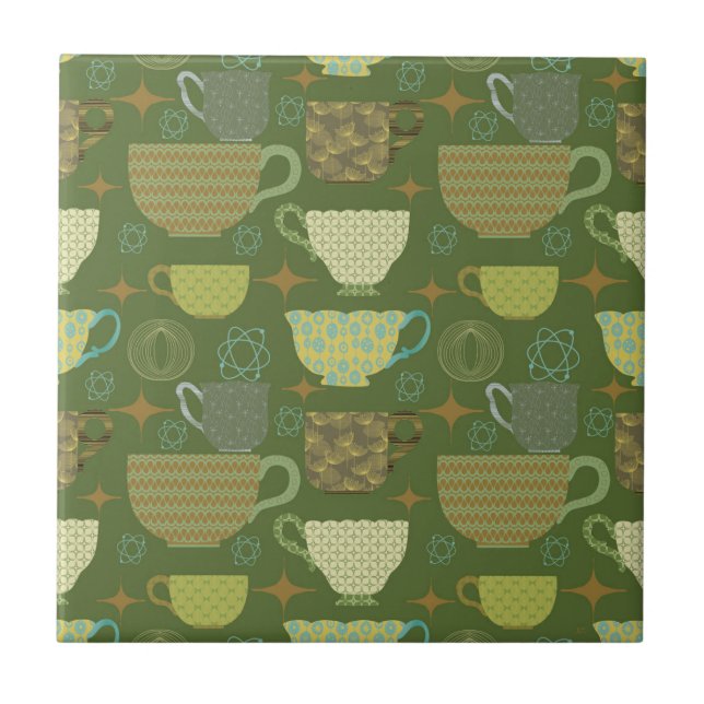 Mid Century Modern Bright Green Teacup Ceramic Tile (Front)