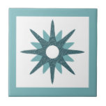 Mid-Century Modern Bright Turquoise Starburst Ceramic Tile<br><div class="desc">Modern design featuring a single turquoise starburst on a white background, framed in bright turquoise Simple, clean modern design. One design of a coordinating collection. Create your own custom tile by uploading a new image, or use the "message" button to contact the designer for help. To create your own design:...</div>