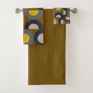 Mid-Century Modern Bronze Mustard Thunder    Bath Towel Set