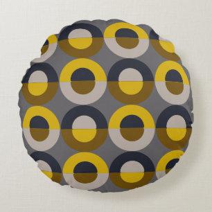 Mid-Century Modern Bronze Mustard Thunder Round Cushion