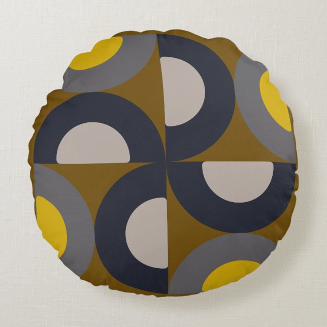 Mid-Century Modern Bronze Mustard Thunder      Round Cushion (Front)