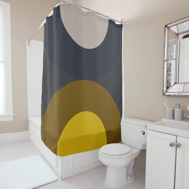 Mid-Century Modern Bronze Mustard Thunder   Shower Curtain (In Situ)