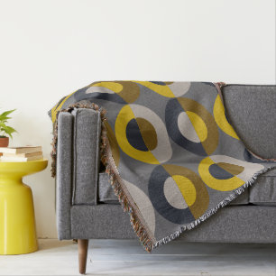 Mid-Century Modern Bronze Mustard Thunder       Throw Blanket