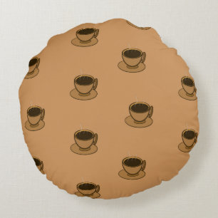 Mid Century Modern Brown Cosy Coffee Cup Round Cushion