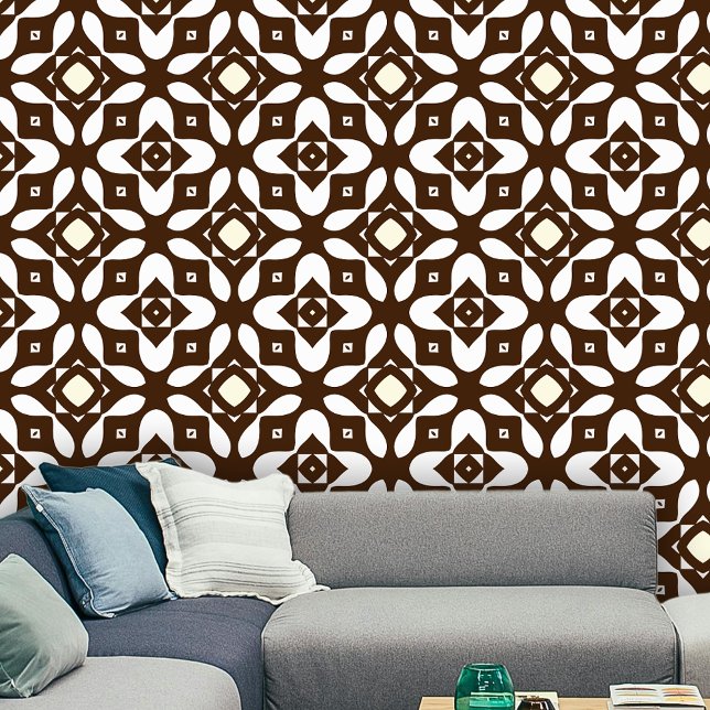 Mid-Century Modern Brown Creamy Beige Geometric  Wallpaper (Creator Uploaded)