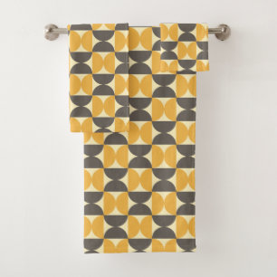 Mid-Century Modern Brown & Gold Pattern Bath Towel Set