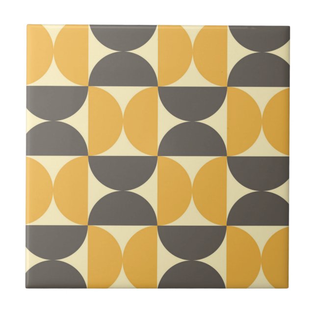 Mid-Century Modern Brown & Gold Pattern Ceramic Tile (Front)