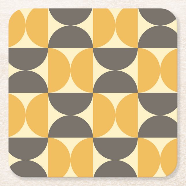 Mid-Century Modern Brown & Gold Pattern Square Paper Coaster (Front)