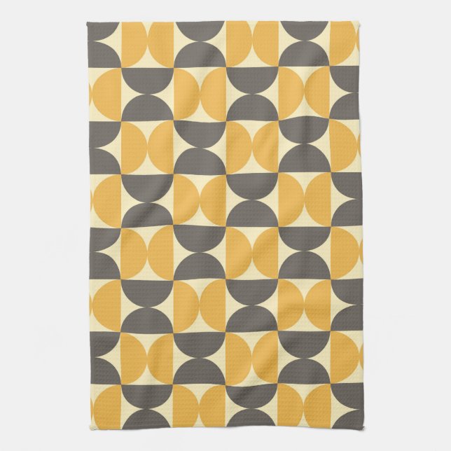 Mid-Century Modern Brown & Gold Pattern Tea Towel (Vertical)