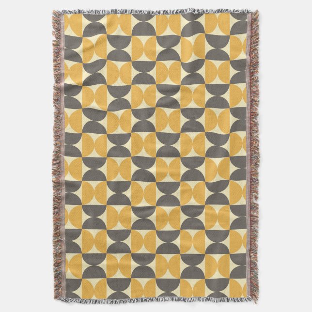 Mid-Century Modern Brown & Gold Pattern Throw Blanket (Front Vertical)