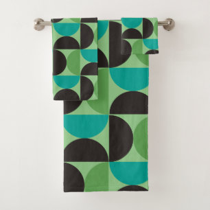 Mid-Century Modern Brown green and turquoise     Bath Towel Set