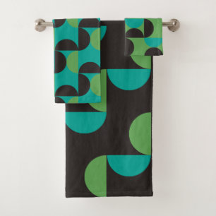 Mid-Century Modern Brown green and turquoise Bath Towel Set