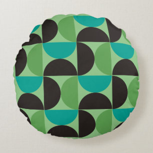 Mid-Century Modern Brown green and turquoise  Round Cushion