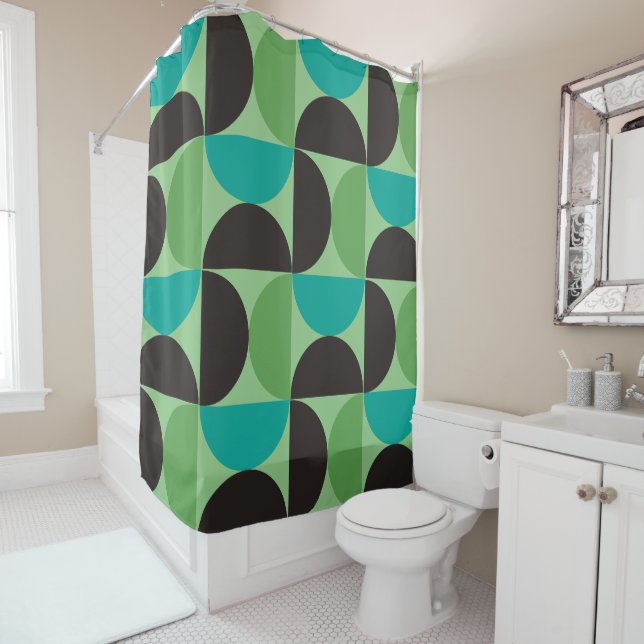 Mid-Century Modern Brown green and turquoise      Shower Curtain (In Situ)