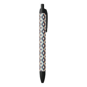 Mid-Century Modern Brown & Teal Pattern Black Ink Pen
