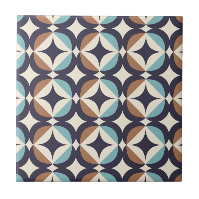 Mid-Century Modern Brown & Teal Pattern Ceramic Tile (Front)