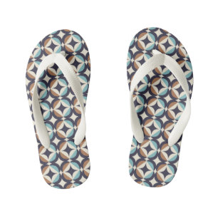 Mid-Century Modern Brown & Teal Pattern Kid's Thongs