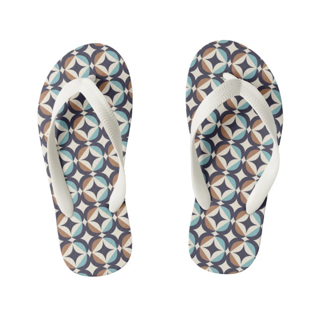 Mid-Century Modern Brown & Teal Pattern Kid's Thongs (Footbed)