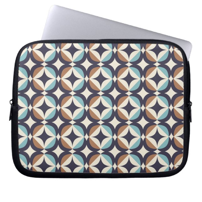 Mid-Century Modern Brown & Teal Pattern Laptop Sleeve (Front)