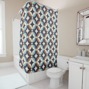Mid-Century Modern Brown & Teal Pattern Shower Curtain