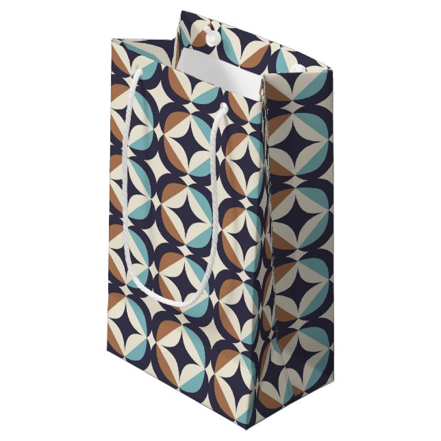 Mid-Century Modern Brown & Teal Pattern Small Gift Bag (Front Angled)