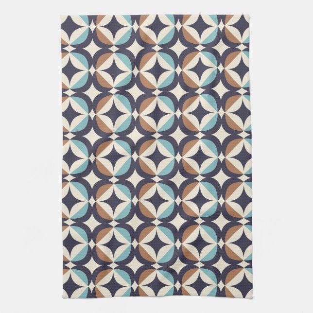 Mid-Century Modern Brown & Teal Pattern Tea Towel (Vertical)
