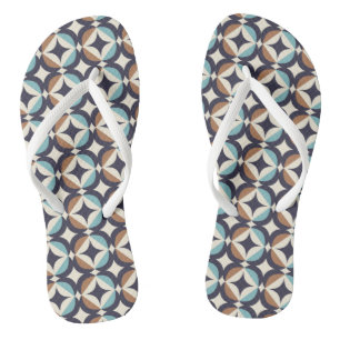Mid-Century Modern Brown & Teal Pattern Thongs