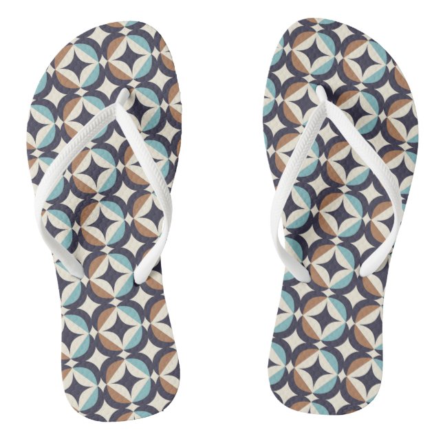 Mid-Century Modern Brown & Teal Pattern Thongs (Footbed)