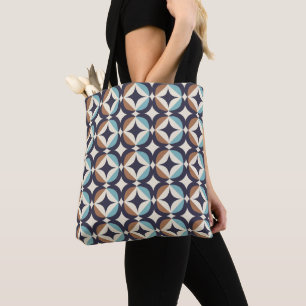 Mid-Century Modern Brown & Teal Pattern Tote Bag