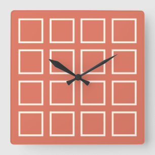 Mid-Century Modern Burnt Orange Tile Pattern Clock