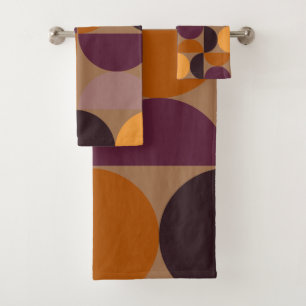 Mid-Century Modern Burnt Wine Eclipse   Bath Towel Set