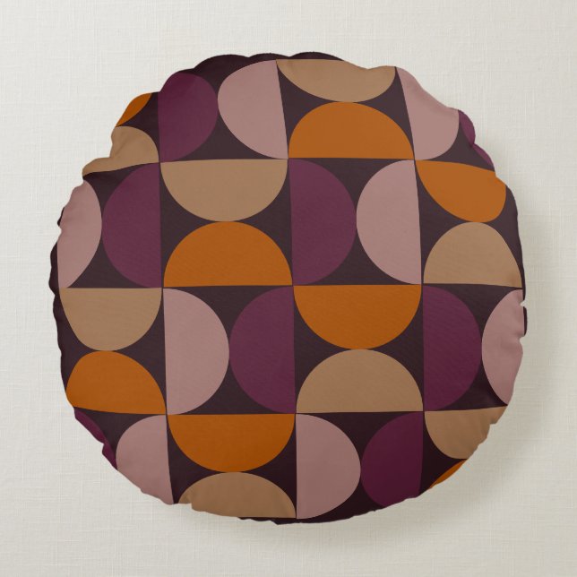 Mid-Century Modern Burnt Wine Eclipse  Round Cushion (Front)